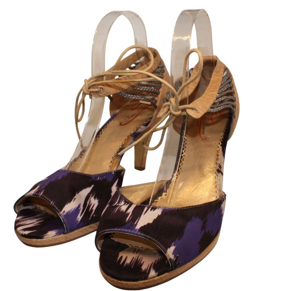 Poetic Licence Womens 10M Purple Black Stiletto Open Toe Ankle Strap High Heels - Picture 4 of 12